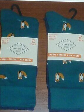 Mens Crew Socks 4 Pair St John’s Bay Size 6-12 Foxes Polka Dots